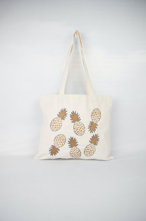 Fancy Pineapple on Small Natural Canvas Tote - image