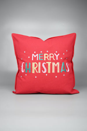 Merry Christmas on 18in (45cm) Red Canvas Cushion Cover - image