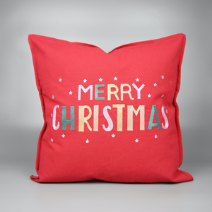 Merry Christmas on 18in (45cm) Red Canvas Cushion Cover - image