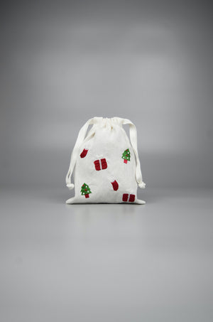 Christmas Tree Socks Gift on Light Canvas Mini Drawstring Pouch - image