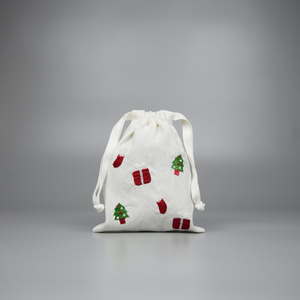 Christmas Tree Socks Gift on Light Canvas Mini Drawstring Pouch - image