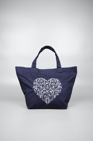Forest of Hearts in Silver on Navy Canvas Small Handbag - image