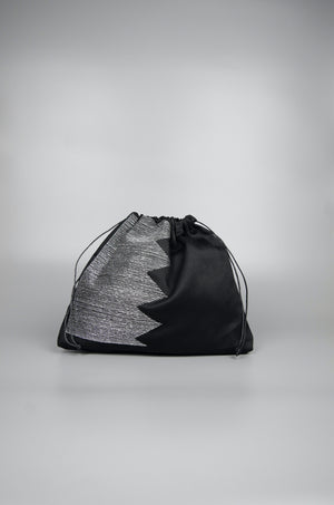 Selena in Silver on Black Twill Drawstring Pouch Handbag - image