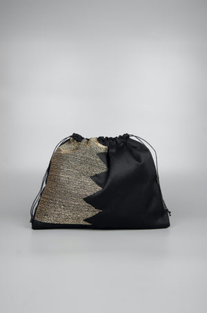 Selena in Gold on Black Twill Drawstring Pouch Handbag - image