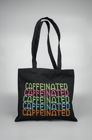 Caffeinated on Small Black Canvas Tote - image