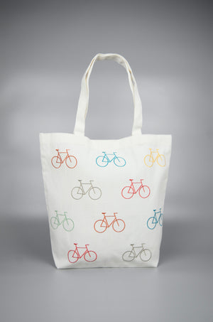 Bicycles on Natural Canvas Shoulder Tote - image