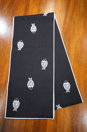 Fishy on Dark Denim Table Runner 6-8 Seater - image