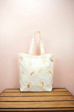 Unicorn and Shooting Stars on Natural Canvas Shoulder Tote - image