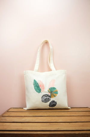 Assorted Leaves on Small Natural Canvas Tote - image