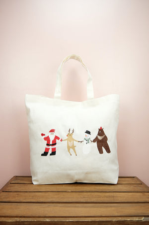 Santa and Friends on Natural Canvas Shopping Tote - image