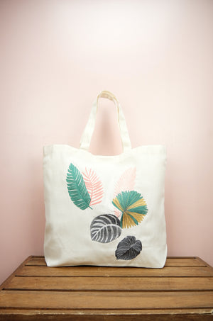 Assorted Leaves on Natural Canvas Shopping Tote - image