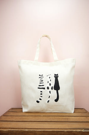 Black and White Cats on Natural Canvas Shopping Tote - image