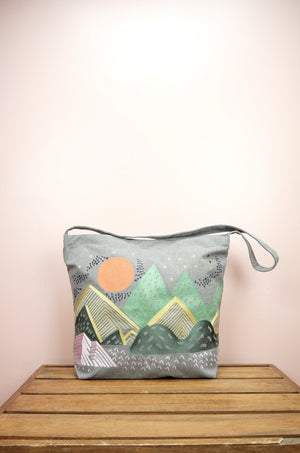 Mountains at Dusk on Gray Canvas Medium Sling Bag - image