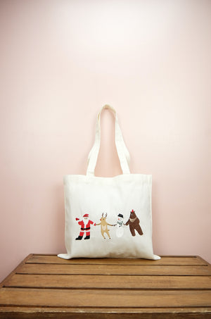 Santa and Friends on Small Natural Canvas Tote - image