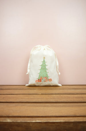 Pastel Christmas Tree on Light Canvas Medium Drawstring Pouch - image