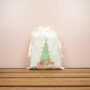 Pastel Christmas Tree on Light Canvas Medium Drawstring Pouch - image