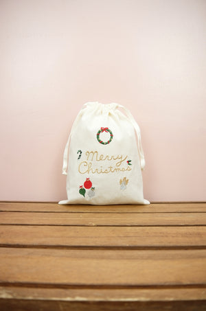 Christmas Elements on Light Canvas Medium Drawstring Pouch - image