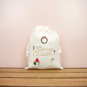 Christmas Elements on Light Canvas Medium Drawstring Pouch - image