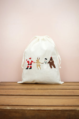 Santa and Friends on Light Canvas Mini Sac - image