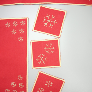 Gold Snowflakes on Red Canvas Coaster (set of 6) - image