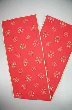 Gold Snowflakes on Red Canvas Table Runner 6-8 Seater - image