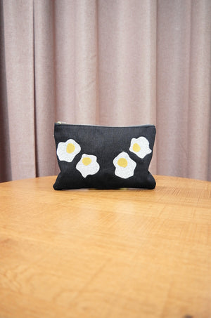 Fried Eggs on Dark Denim Small Zip Up Pouch - image