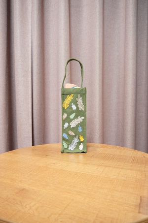 Colorful Leaves on Moss Canvas Water Bottle Bag - image