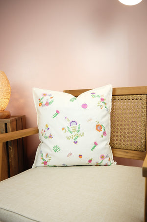 Flowers on 18inch (45cm) Light Canvas Cushion Cover - image
