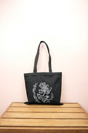 Savannah on Small Black Canvas Tote - image