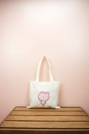 Mrs Kitty on Light Canvas Mini Tote - image