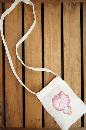 Mrs Kitty on Natural Canvas Mini Sling Bag - image