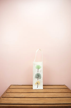 Dotted Trees on Natural Canvas Water Bottle Bag - image