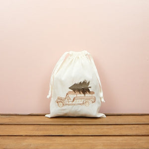 Jeepney with Tree on Light Canvas Medium Drawstring Pouch - image