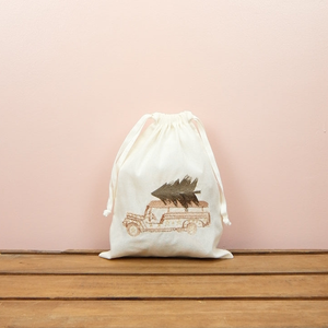 Jeepney with Tree on Light Canvas Medium Drawstring Pouch - image