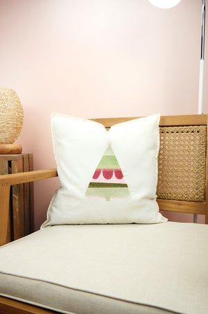 Pink and Green Christmas Tree on 18in (45cm) Light Canvas Cushion Cover - image