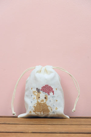 Santa Deer on Light Canvas Mini Drawstring Pouch - image
