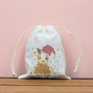 Santa Deer on Light Canvas Mini Drawstring Pouch - image