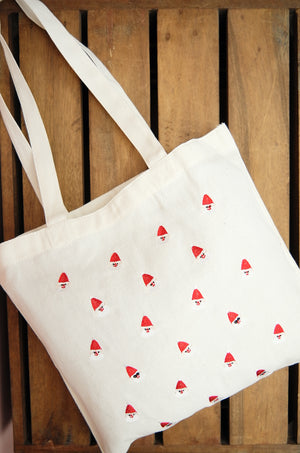 Mini Santas on Natural Canvas Small Tote - image