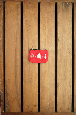 Mini Trees on Red Canvas Coin Purse (two sided embroidery) - image