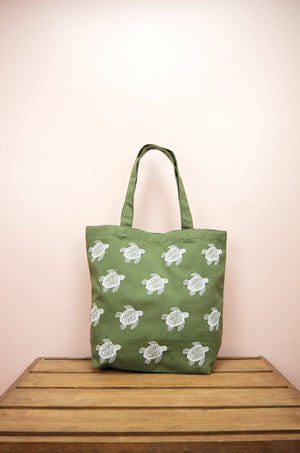 Turtles on Moss Canvas Shoulder Tote - image