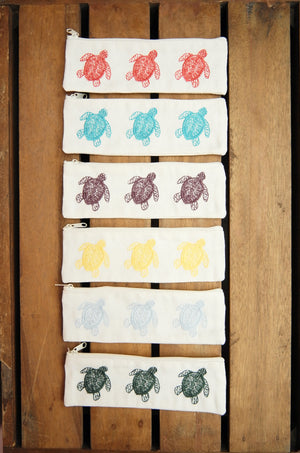 Turtles in Assorted Colors on Natural Canvas Pen Case - image