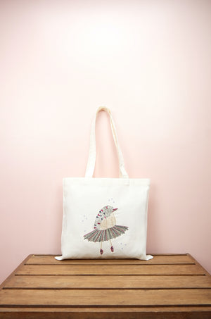 Ballerina Bird on Small Natural Canvas Tote - image