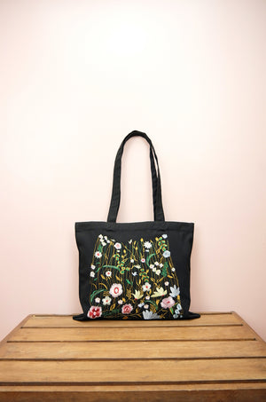 Floral Forest on Black Canvas Small Tote - image