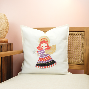 Red Haired Angel on 18in (45cm) Light Canvas Cushion Cover - image