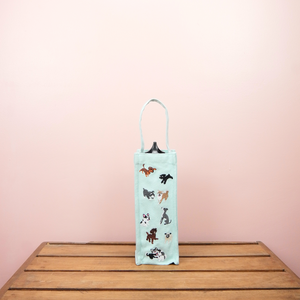 Puppies on Mint Canvas Water Bottle Bag - image
