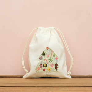 Mini Tree with Ornaments on Light Canvas Mini Drawstring Pouch - image