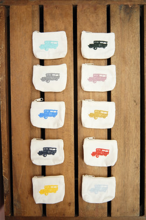 Jeepney in Assorted Colors on Natural Canvas Coin Purse (two sided embroidery) - image