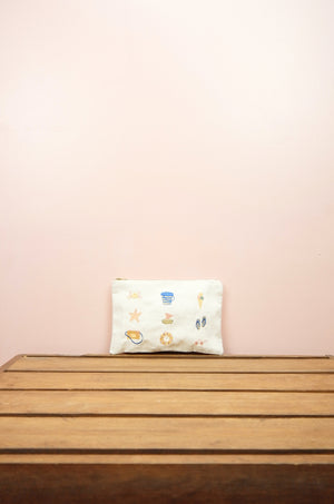 Summer by the Beach on Natural Canvas Small Zip Up Pouch - image