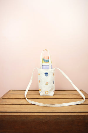 Summer by the Beach on Natural Canvas Water Bottle Sling Bag - image