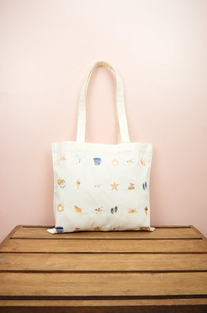 Summer by the Beach on Small Natural Canvas Tote - image